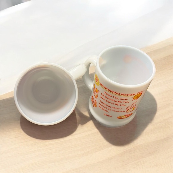 Vintage Set of 2 Milk Glass My Morning Prayer Pedestal Coffee Mugs Retro Funny - Picture 5 of 6